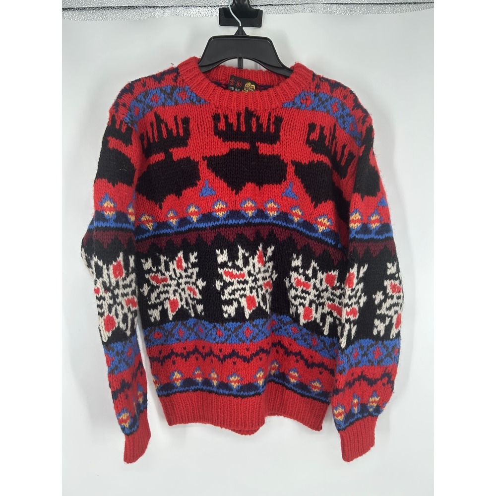 Golden Fat Ski Sweater Men's Medium Red‎ Black Knit Aztec Vintage 90s Wool